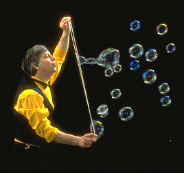 Professor Bubbles making bubbles with string